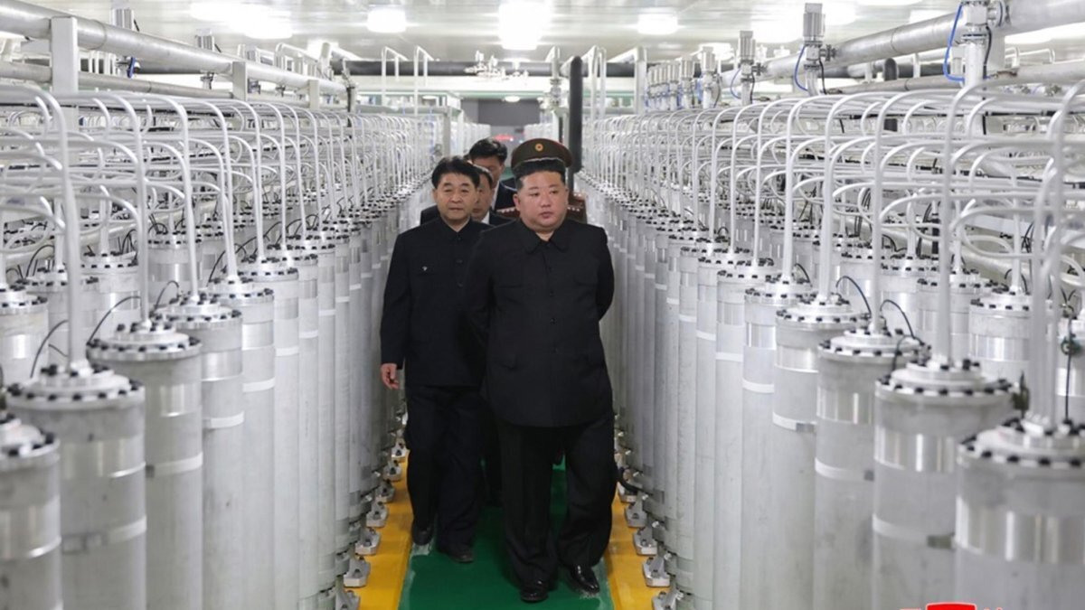 North Korean leader Kim Jong Un (C-R) as he inspects a nuclear materials production factory at an undisclosed location in North Korea, 03 June 2026. Photo by KCNA / EPA
