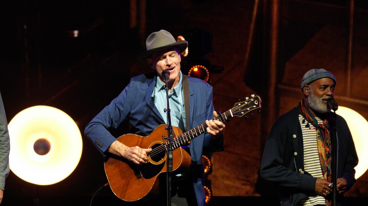 James Taylor was in a playful mood at The Rady Shell on Tuesday, where he threw his audience a good number of musical curve balls as well as beloved classics.  (Nelvin C. Cepeda / The San Diego Union-Tribune)