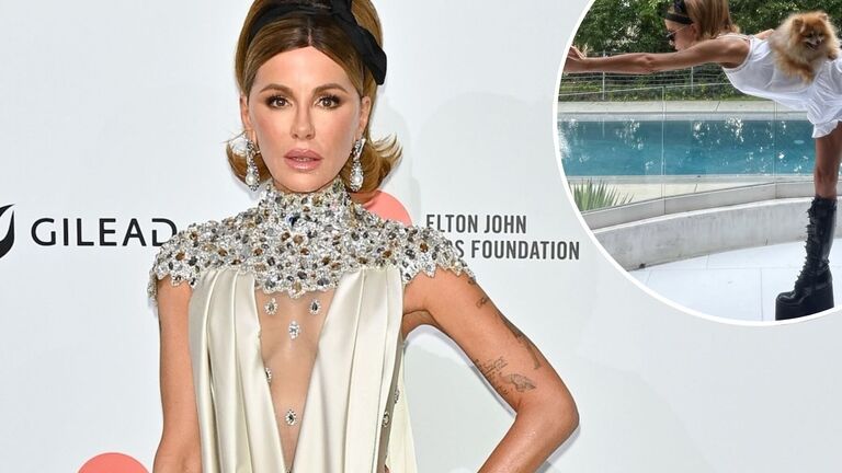 Kate Beckinsale Does Yoga in Sky-High Platforms With Her Pets on Her Back 