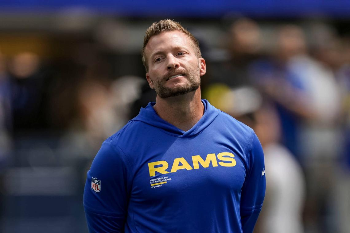  Sep 7, 2025; Inglewood, California, USA; Los Angeles Rams head coach Sean McVay. before the match against the Houston Texans at SoFi Stadium. Mandatory Credit: Kirby Lee-Imagn Images 