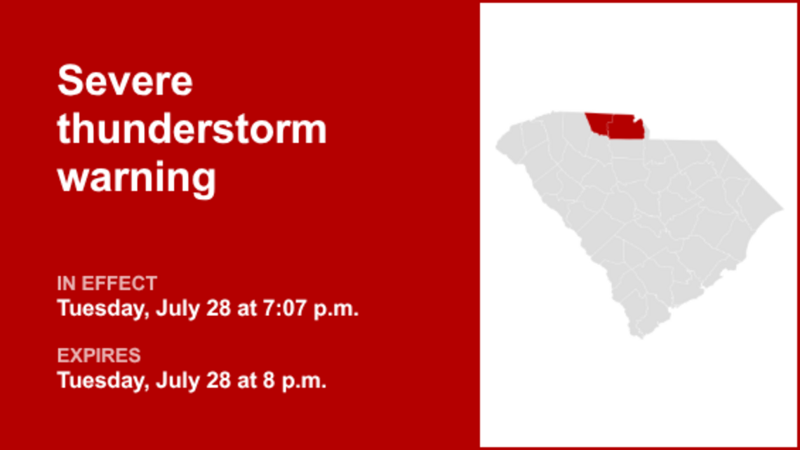 UPDATE: Severe thunderstorm warning affecting Anderson and Oconee counties Tuesday night 