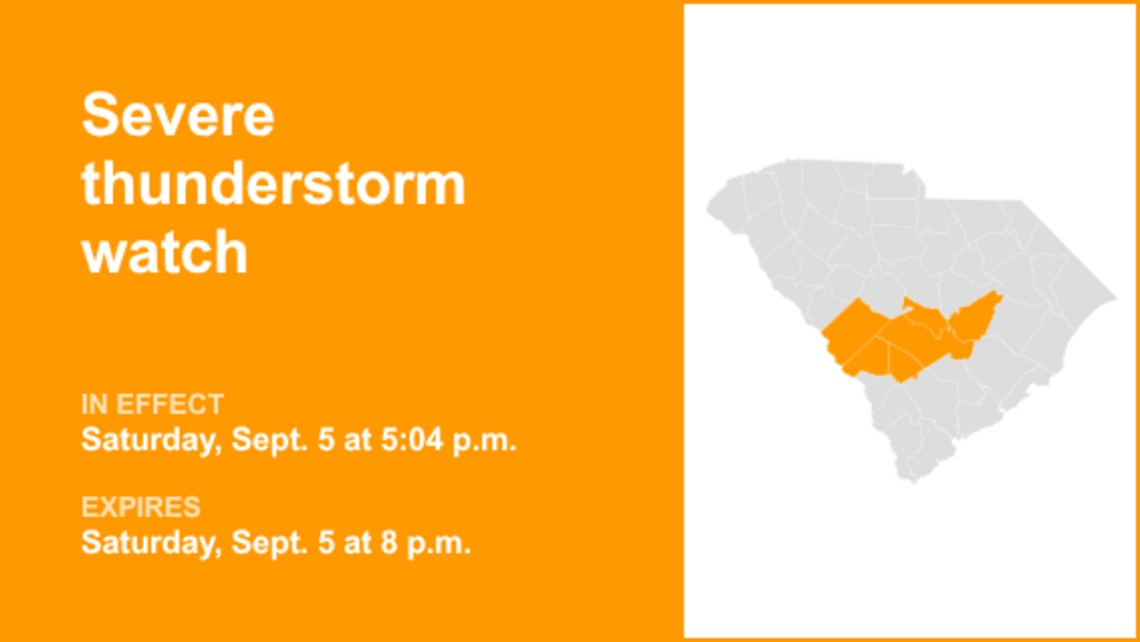 UPDATE: Severe thunderstorm watch affecting South Carolina Saturday evening 