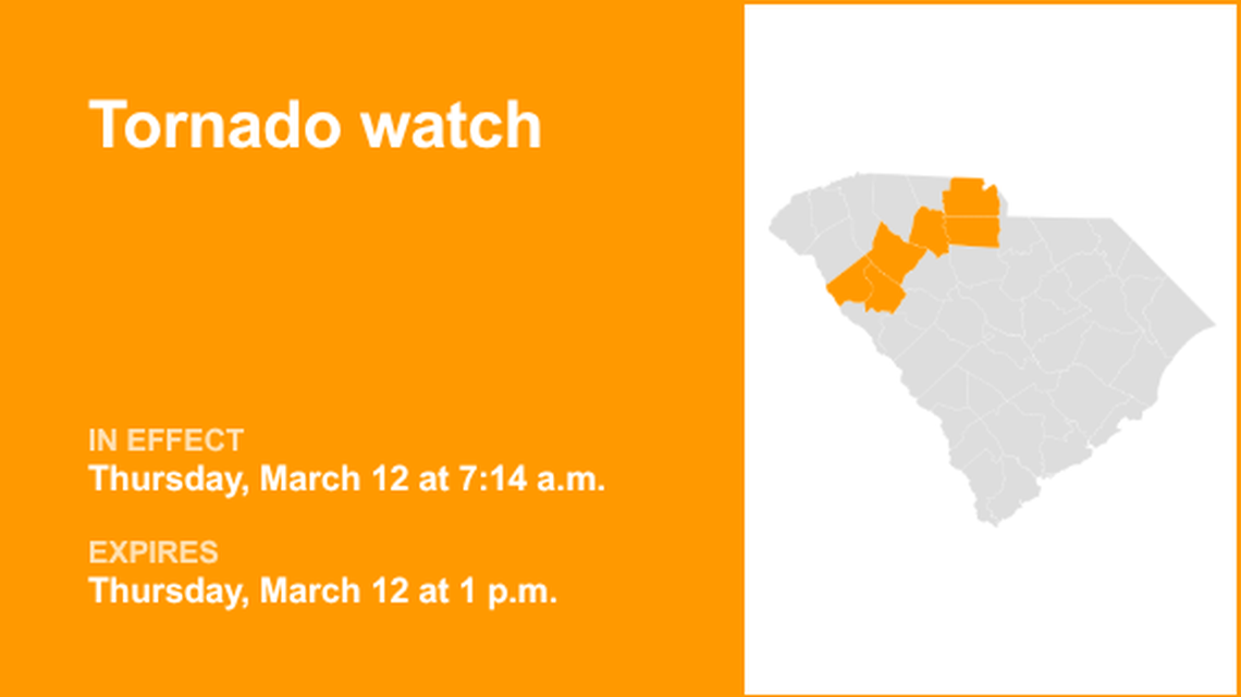 Tornado watch in place for Upstate SC until Thursday afternoon 