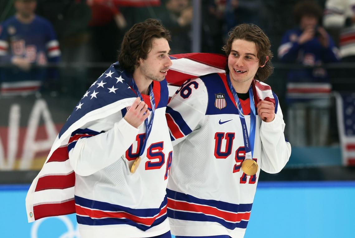  Quinn Hughes and Jack Hughes of Team United States.Bruce Bennett/Getty Images 