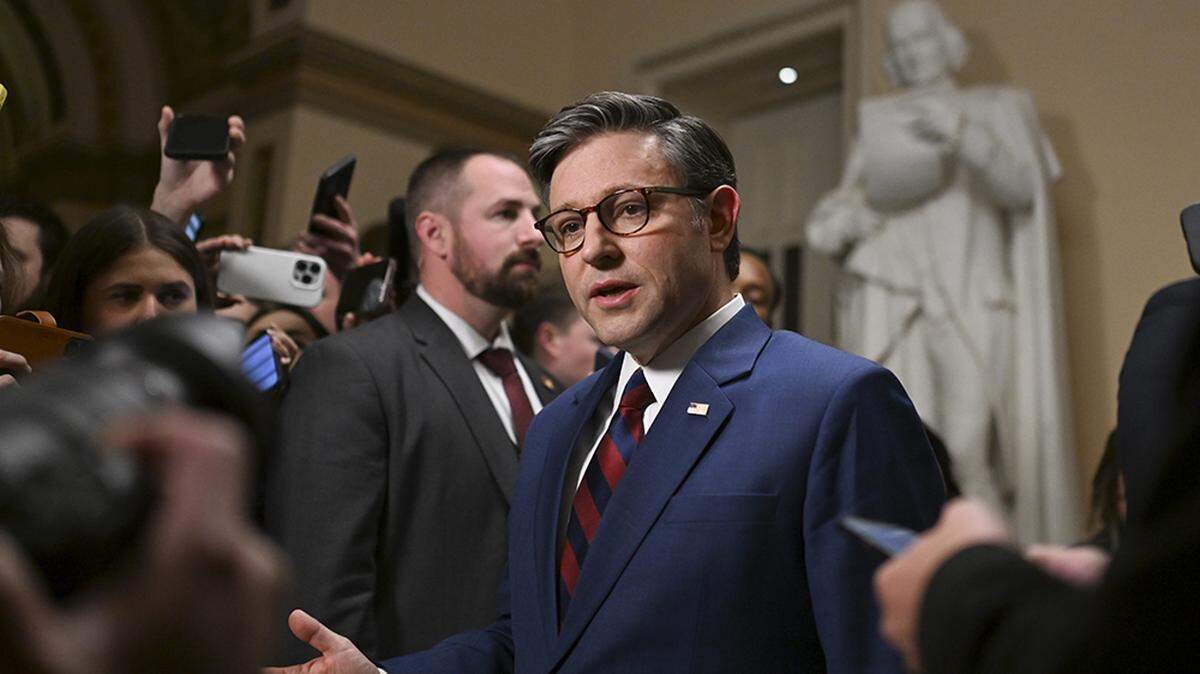 House Speaker Mike Johnson (R-La.) speaks to reporters as the House votes on a proposal to avert a government shutdown at the Capitol in Washington on Thursday. The measure backed by President-elect Donald Trump failed, leaving about a day for lawmakers to reach and approve a new deal before funding is cut off.