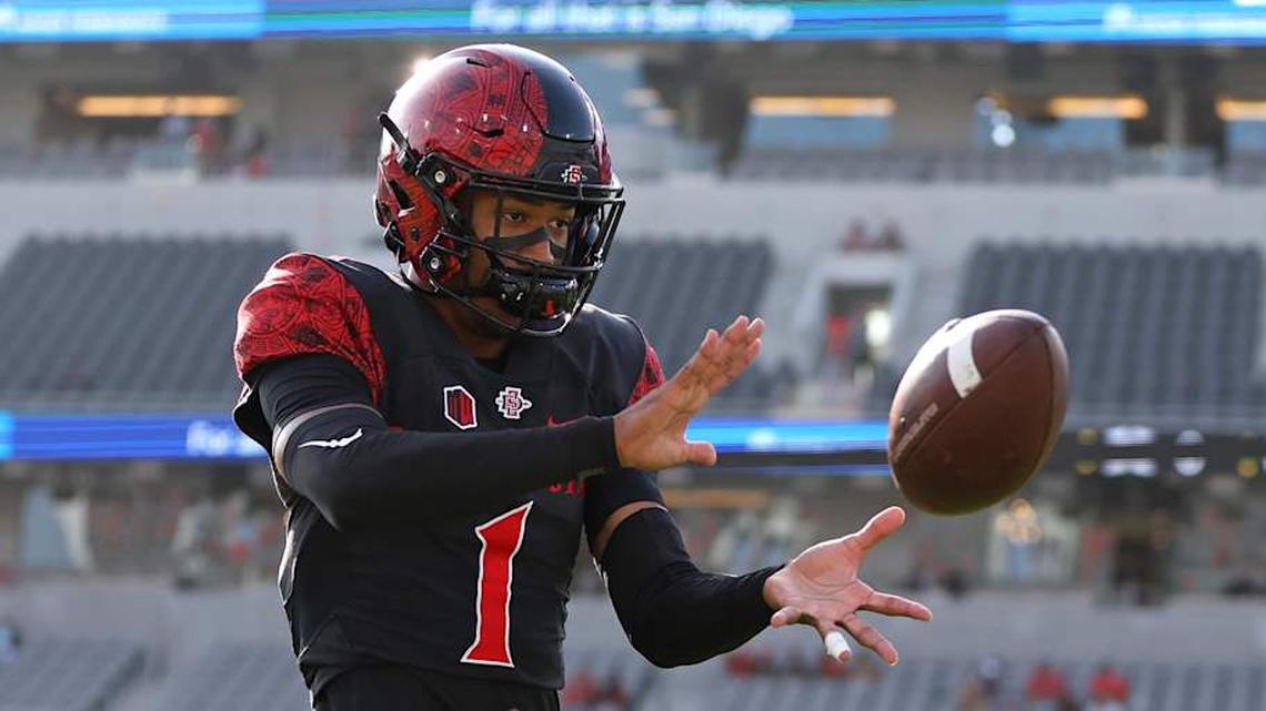  San Diego State Aztecs cornerback Chris Johnson (1) warms up before the game against the Hawaii Rainbow Warriors at Snapdragon Stadium. | Abe Arredondo-Imagn Images 