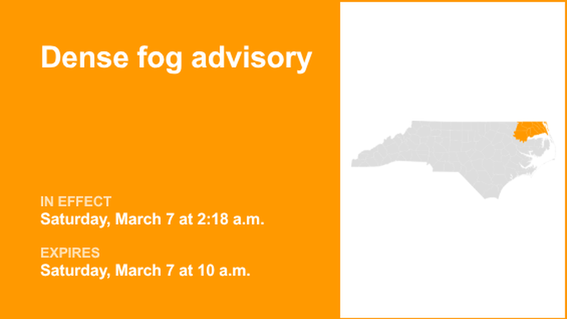 UPDATE: The current dense fog advisory for Eastern North Carolina will expire at 11 a.m. 