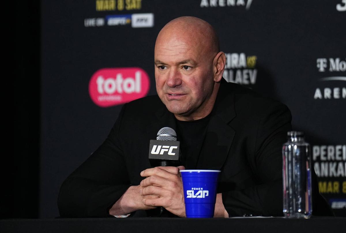  LAS VEGAS, NEVADA - MARCH 08: UFC CEO Dana White holds a press conference after the UFC 313 event at T-Mobile Arena on March 08, 2025 in Las Vegas, Nevada. (Photo by Chris Unger/Zuffa LLC)