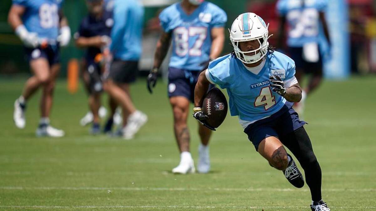  Tennessee Titans wide receiver Wan'dale Robinson (4) runs drills during OTAs at Vanderbilt Health Football Center in Nashville, Tenn., Thursday, June 11, 2026. | ANDREW NELLES / THE TENNESSEAN / USA TODAY NETWORK via Imagn Images 