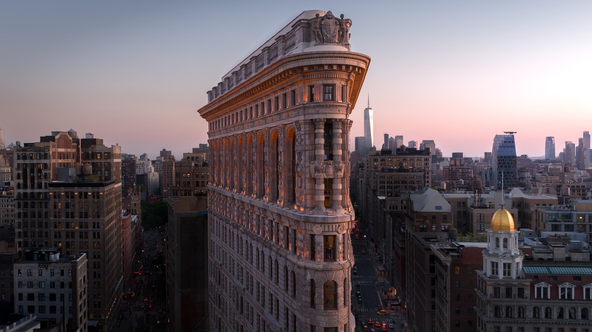 A view of the Flatiron Building lit up for the first time in its 124 year history. 