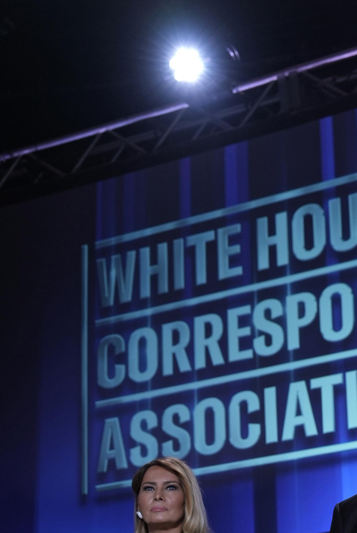 President Donald Trump and first lady Melania Trump attend the annual White House Correspondents Dinner at the Washington Hilton, in Washington on Saturday, April 25, 2026. (Salwan Georges/The New York Times)