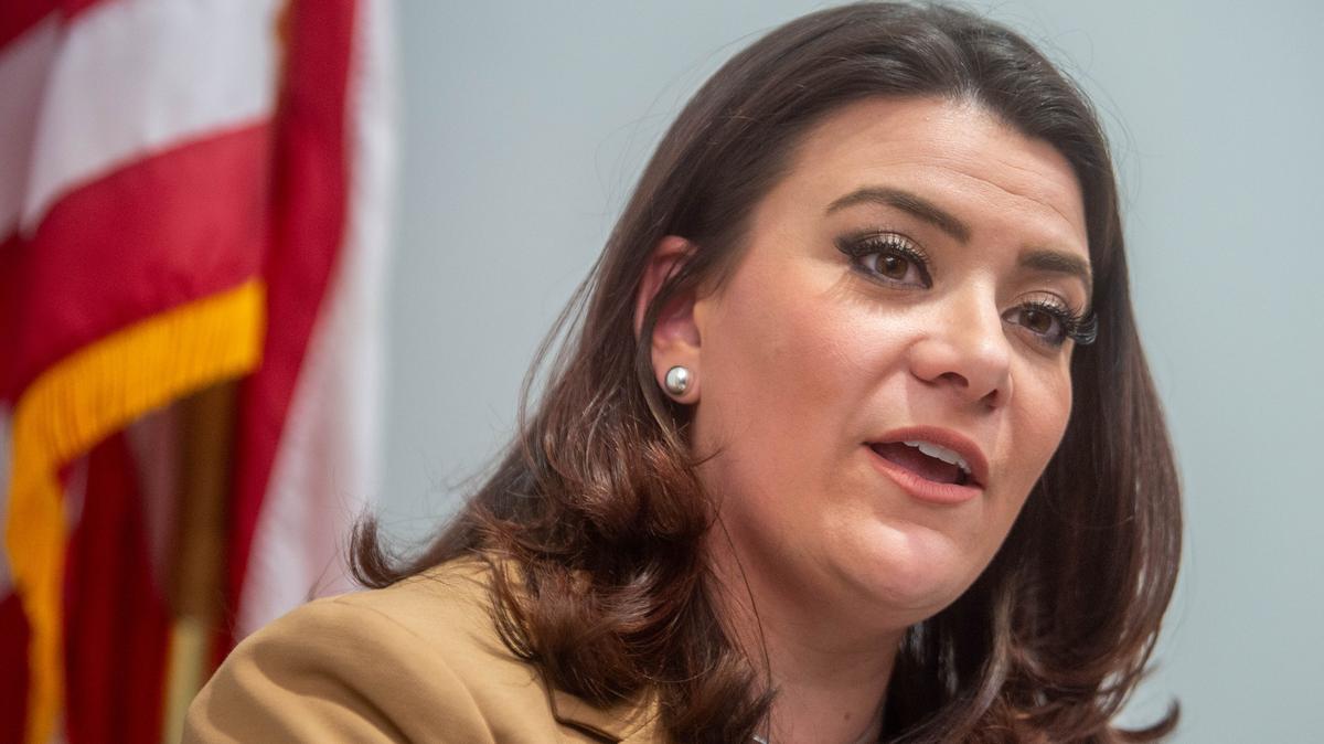 New Britain Mayor Erin Stewart announces that she will explore a run for governor at a press conference at the New Britain Town Hall on Tuesday, Jan. 28, 2025. (Aaron Flaum/Hartford Courant/TNS)