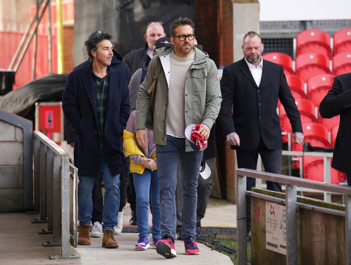 Wrexham co-owner, actor Ryan Reynolds arrives prior to the English FA Cup 4th round Soccer match between Wrexham and Sheffield United at The Racecourse Ground, in Wrexham, England, Sunday, Jan. 29, 2023.