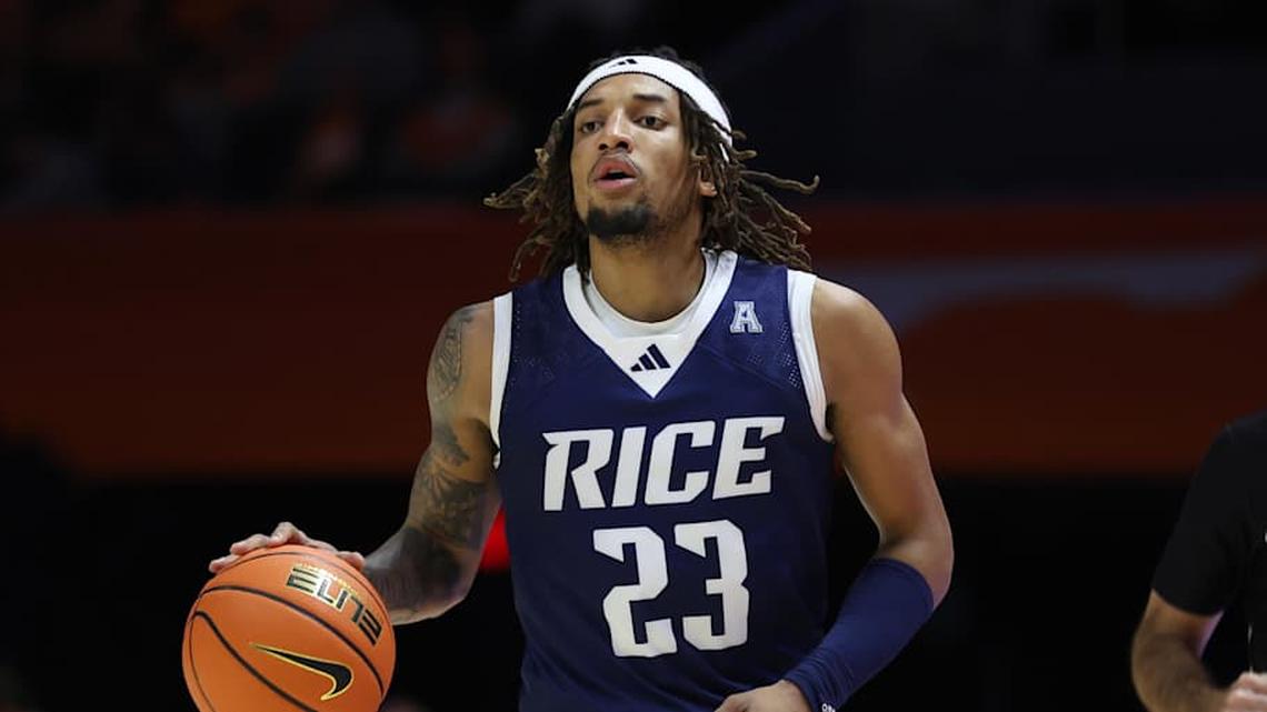  Nov 17, 2025; Knoxville, Tennessee, USA; Rice Owls guard Nick Anderson (23). | Randy Sartin-Imagn Images 