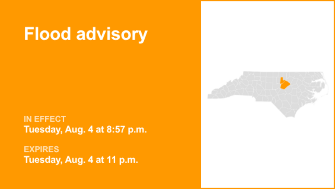Flood advisory in place for Durham and Wake counties Tuesday night, says the NWS 