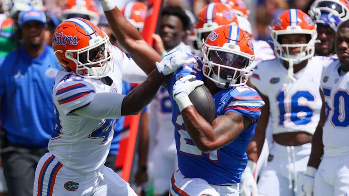  Florida running back Evan Pryor (21) has one year of eligibility remaining. | Alan Youngblood/Gainesville Sun / USA TODAY NETWORK via Imagn Images 