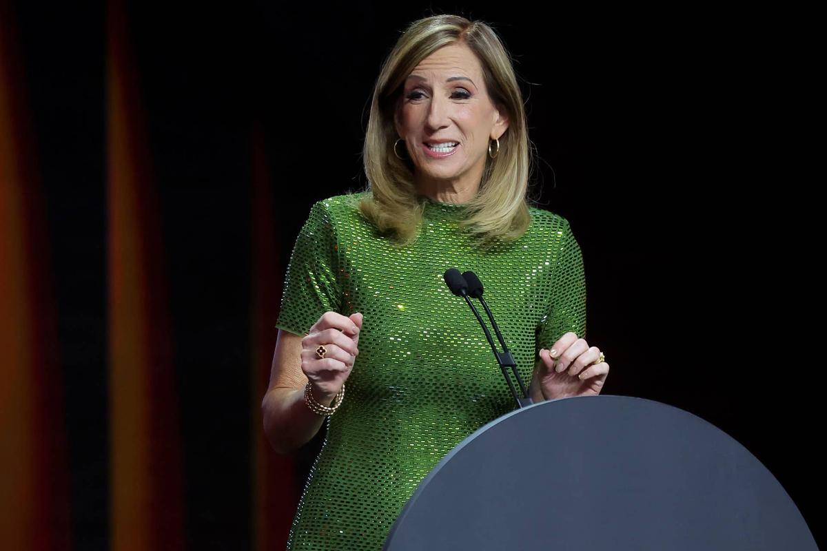  WNBA Commissioner Cathy Engelbert speaks at the start of the 2026 WNBA Draft. Brad Penner-Imagn Images