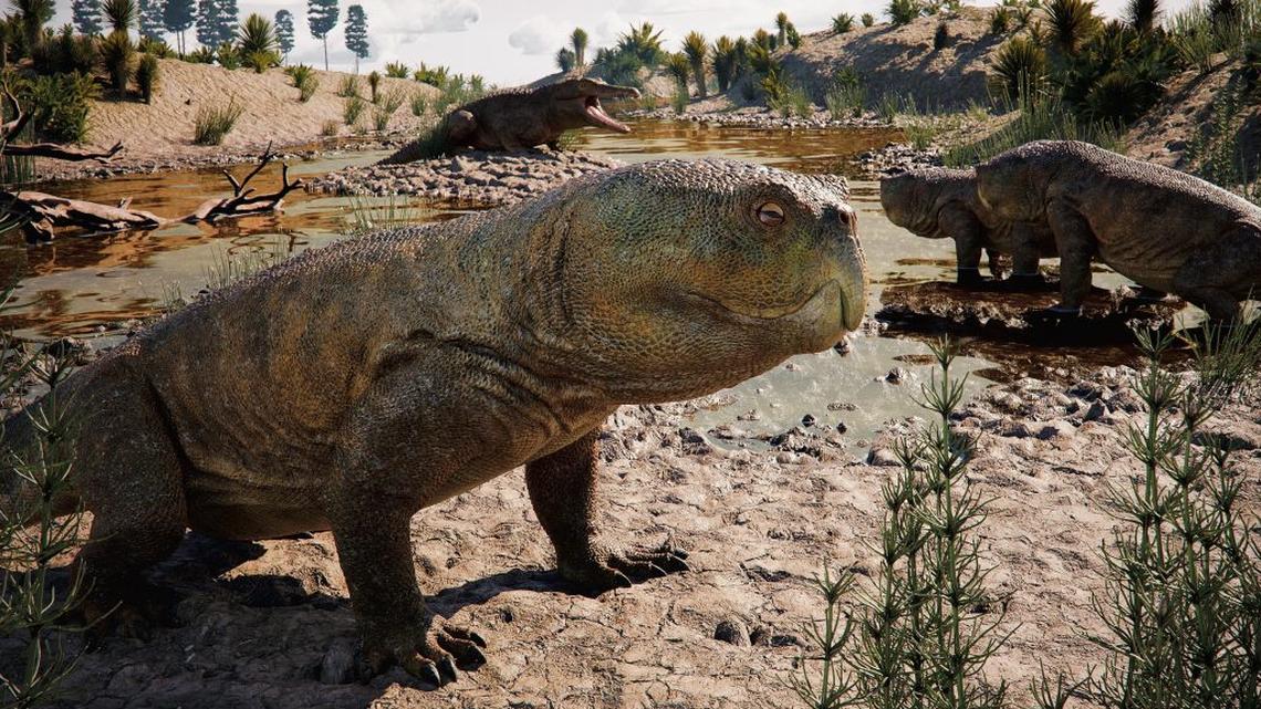 Isodapedon Varzealis in a landscape 230 million years ago. (Caio Fantini via SWNS). 