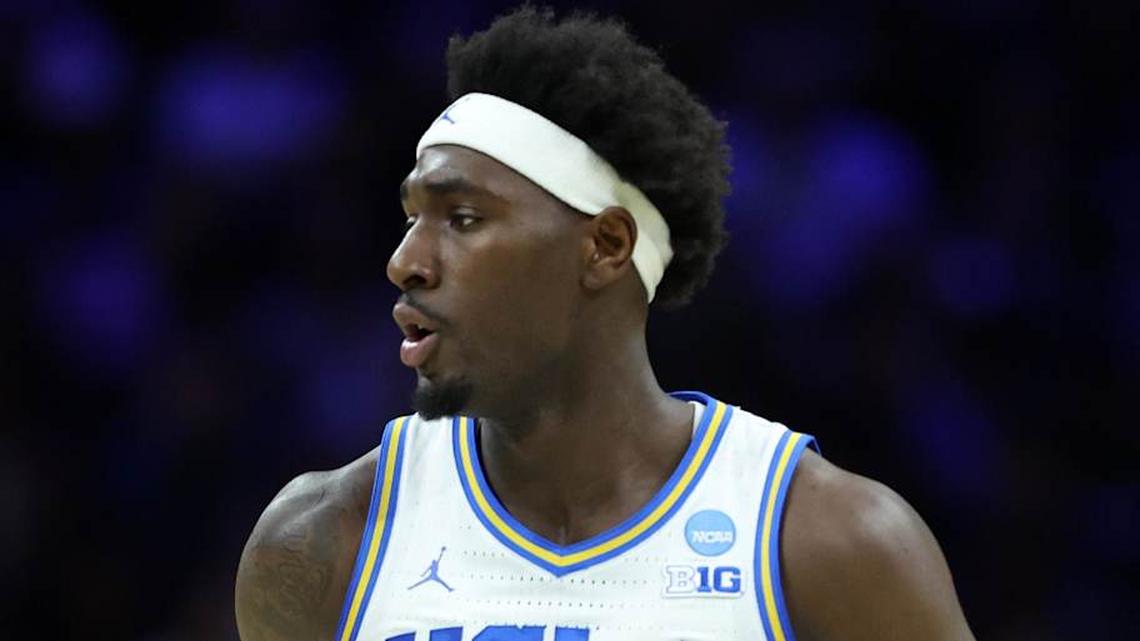  Mar 20, 2026; Philadelphia, PA, USA; UCLA Bruins forward Eric Dailey Jr. (3) reacts against the UCF Knights in the first half during a first round game of the men's 2026 NCAA Tournament at Xfinity Mobile Arena. Mandatory Credit: Bill Streicher-Imagn Images | Bill Streicher-Imagn Images 
