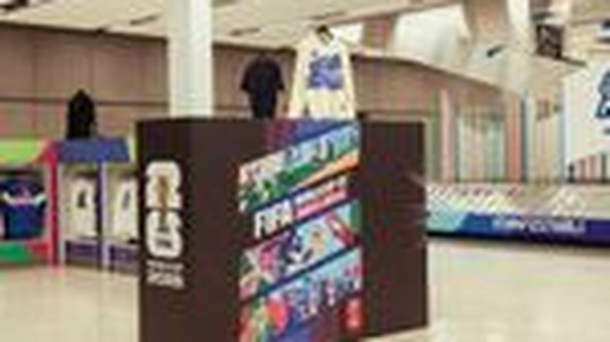 A sign advertising the upcoming FIFA World Cup stands at Kansas City International Airport in Kansas City, Missouri, U.S., May 9, 2026. REUTERS/Katie Currid