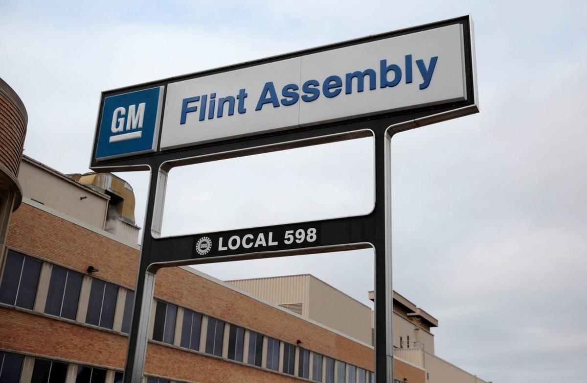  FILE PHOTO: The sign for General Motors Flint Assembly Plant is seen in Flint, Michigan, U.S., February 5, 2019. REUTERS/Rebecca Cook/File Photo