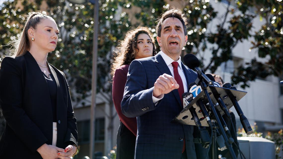 Santa Clara County District Attorney Jeff Rosen speaks during a news conference on March 4, 2026, outside the Hall of Justice in San Jose, California. (Dai Sugano/Bay Area News Group/TNS)