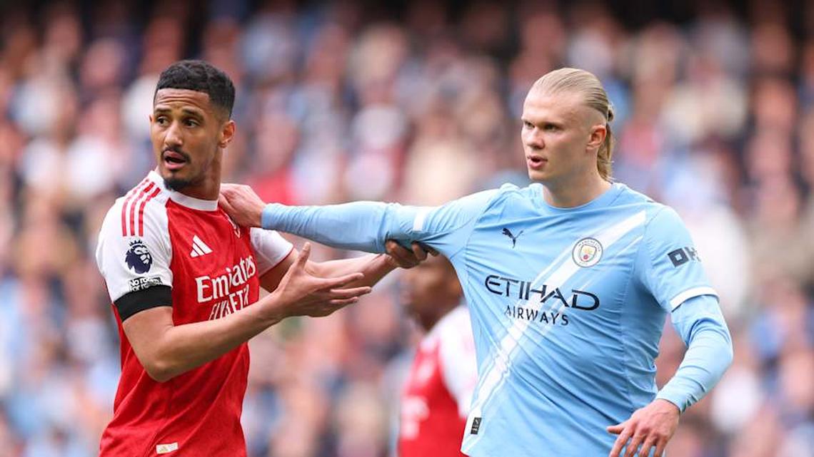  Arsenal and Man City are locked in a battle for the title. | Catherine Ivill/AMA/Getty Images 