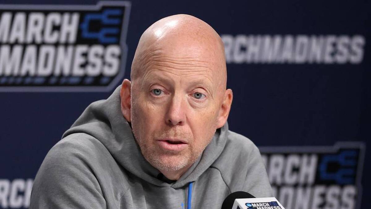  Mar 19, 2026; Philadelphia, PA, USA; UCLA Bruins head coach Mick Cronin speaks with the media before a practice session ahead of the first round of the men's 2026 NCAA Tournament at Xfinity Mobile Arena. Mandatory Credit: Bill Streicher-Imagn Images | Bill Streicher-Imagn Images 