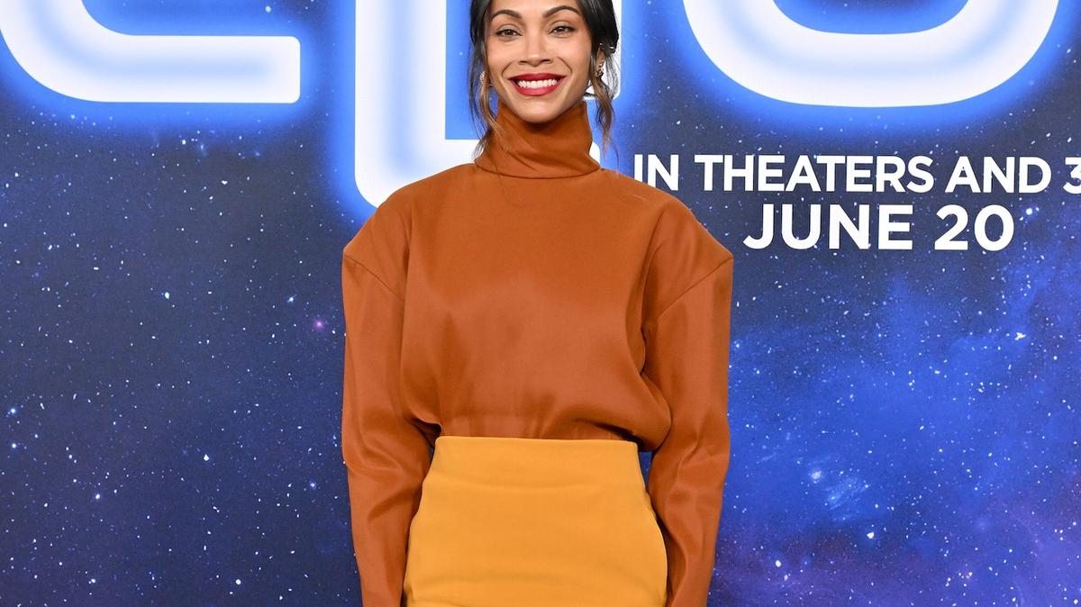 LOS ANGELES, CALIFORNIA - JUNE 10: Zoe Saldaña attends the Los Angeles Premiere of Disney Pixar’s “Elio” at El Capitan Theatre on June 10, 2025 in Los Angeles, California. (Photo by Axelle/Bauer-Griffin/FilmMagic)
