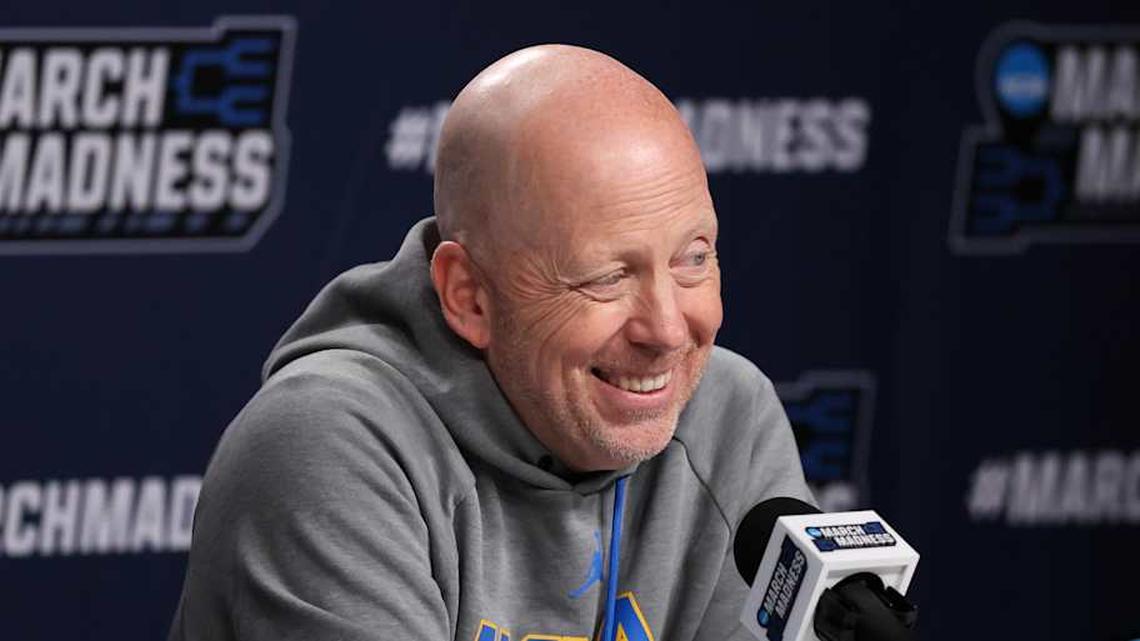  Mar 19, 2026; Philadelphia, PA, USA; UCLA Bruins head coach Mick Cronin speaks with the media before a practice session ahead of the first round of the men's 2026 NCAA Tournament at Xfinity Mobile Arena. Mandatory Credit: Bill Streicher-Imagn Images | Bill Streicher-Imagn Images 