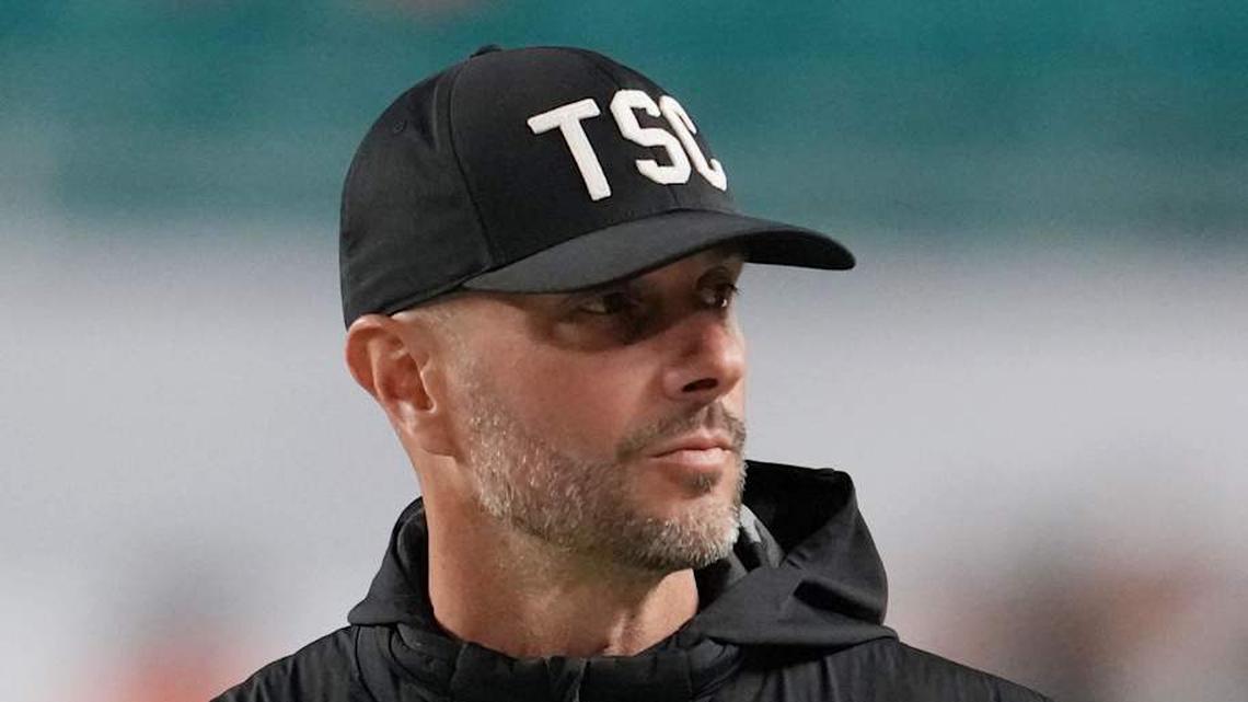  Jan 19, 2026; Miami Gardens, FL, USA; Las Vegas Raiders general manager John Spytek walks on the sideline before the CFP National Championship college football game between the Indiana Hoosiers and the Miami Hurricanes at Hard Rock Stadium. Mandatory Credit: Kirby Lee-Imagn Images | Kirby Lee-Imagn Images 