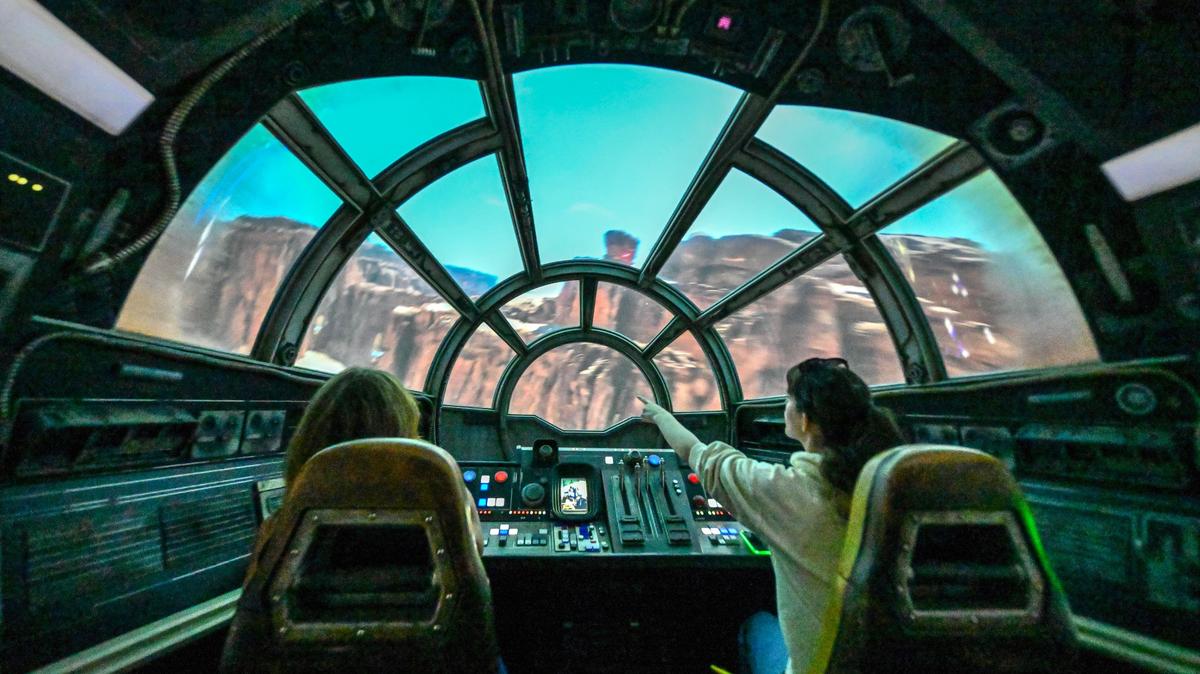 Millennium Falcon: Smugglers Run in Star Wars: Galaxys Edge at Disneyland in Anaheim, CA, on Wednesday, May 20, 2026. The updated ride lets visitors pick from the three different destinations – Bespin (Cloud City), Endor (Wreckage of the second Death Star) or Coruscant (The city-planet) – and appearances by The Mandalorian and Grogu. (Photo by Jeff Gritchen, Orange County Register/SCNG)