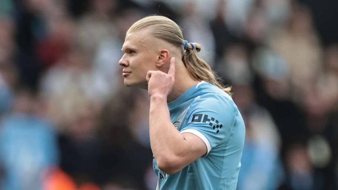  Erling Haaland taunted his opponents throughout. | Mark Cosgrove/News Images/NurPhoto/Getty Images 