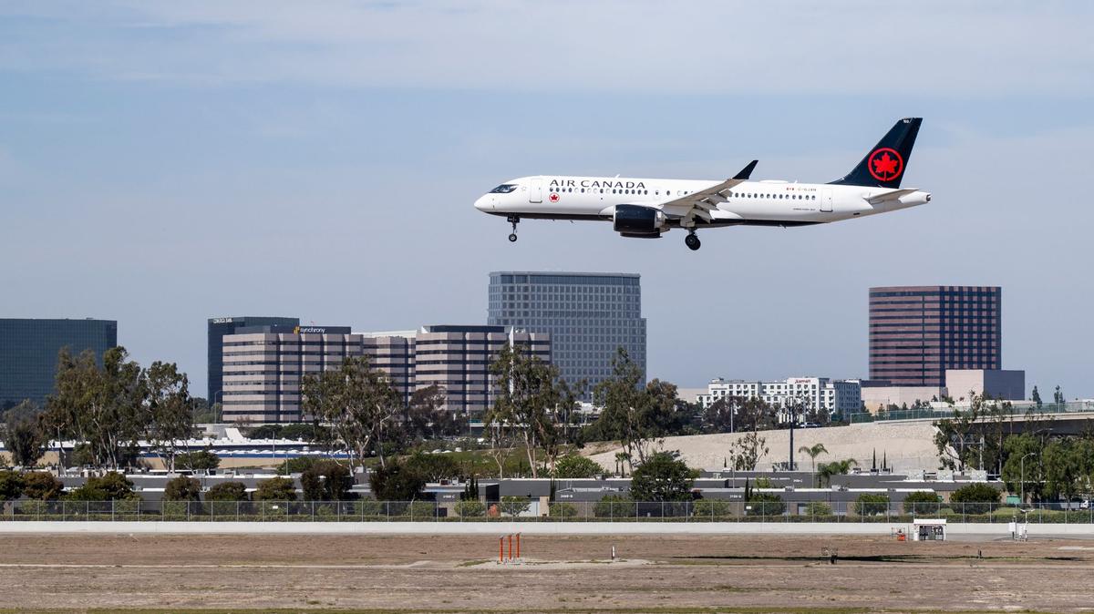 An Air Canada jet lands at John Wayne Airport in Santa Ana, CA on Tuesday, March 15, 2022. (Photo by Paul Bersebach, Orange County Register/SCNG)