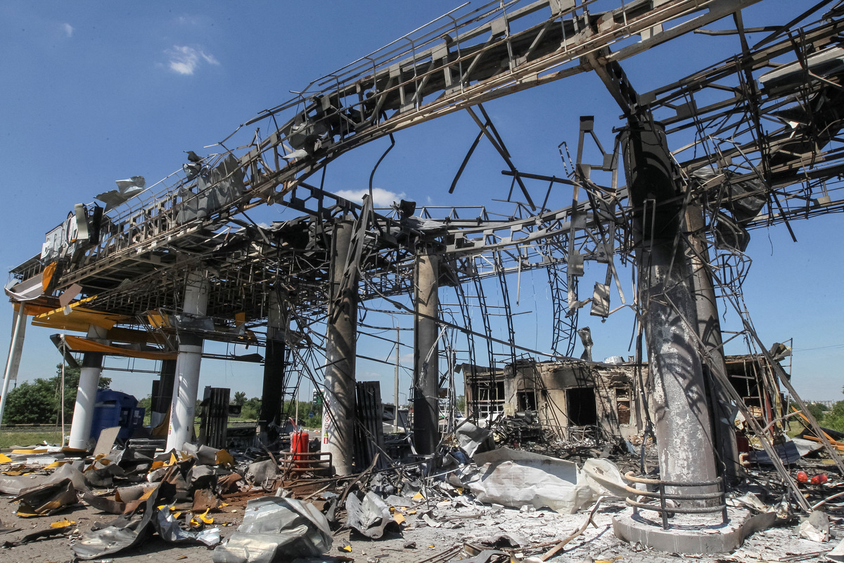 A gas station hit by a Russian drone strike, amid Russia's attack on Ukraine, in Dnipropetrovsk region, Ukraine July 1, 2026. REUTERS/Stringer