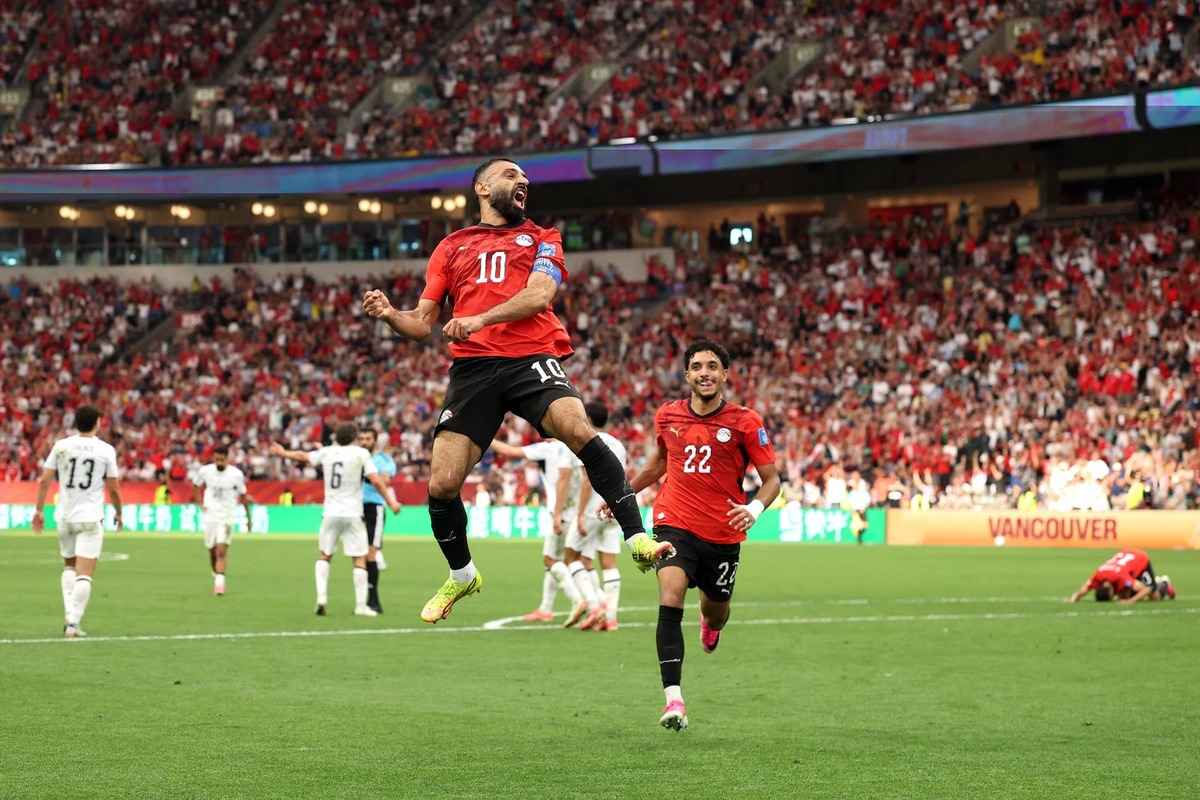  Mohamed Salah #10 of Egypt celebrates scoring his team's second goal during the FIFA World Cup 2026 Group G match between New Zealand and Egypt at BC Place Vancouver on June 21, 2026 in Vancouver, British Columbia. (Photo by Fran Santiago/Getty Images) Photo by Fran Santiago/Getty Images