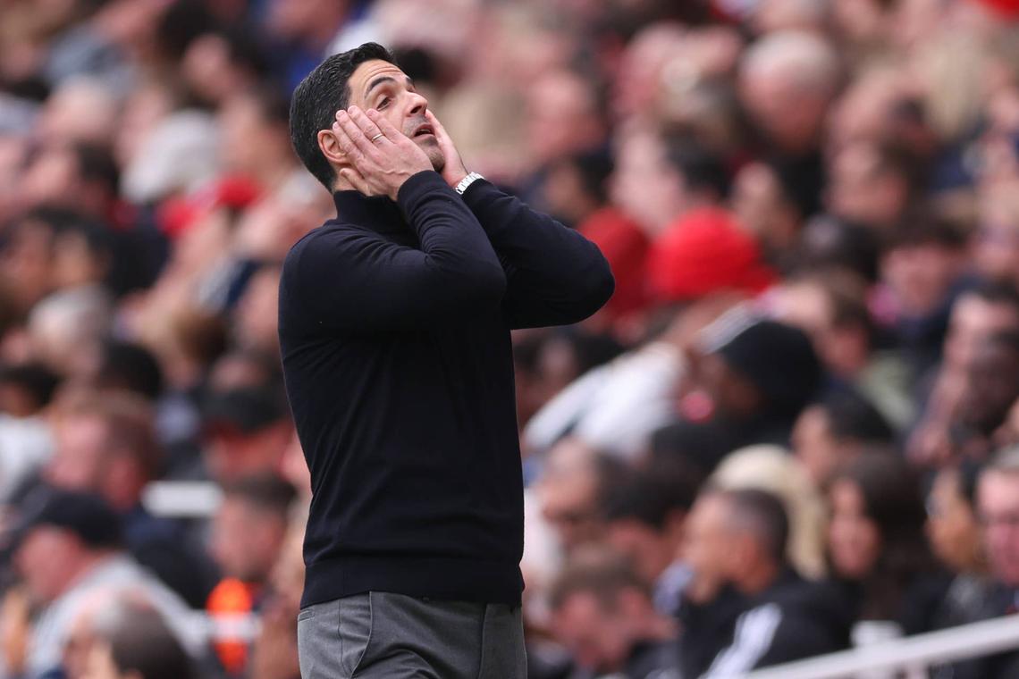  Mikel Arteta manager / head coach of Arsenal reacts during the Premier League match between Arsenal and Bournemouth. Photo by Catherine Ivill - AMA/Getty Images