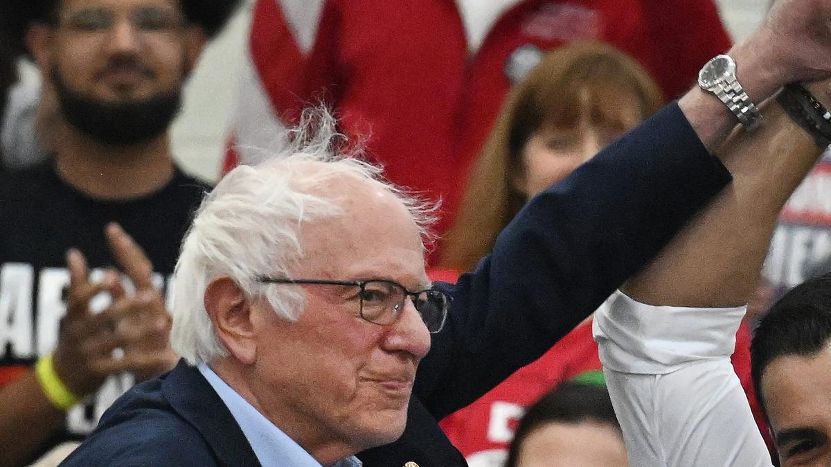 U.S. Sen. Bernie Sanders is introduced by Abdul El-Sayed, Michigan U.S. Senate candidate, during a campaign rally at Samuel C. Mumford High School in Detroit on May 3, 2026. (Daniel Mears/The Detroit News/TNS)