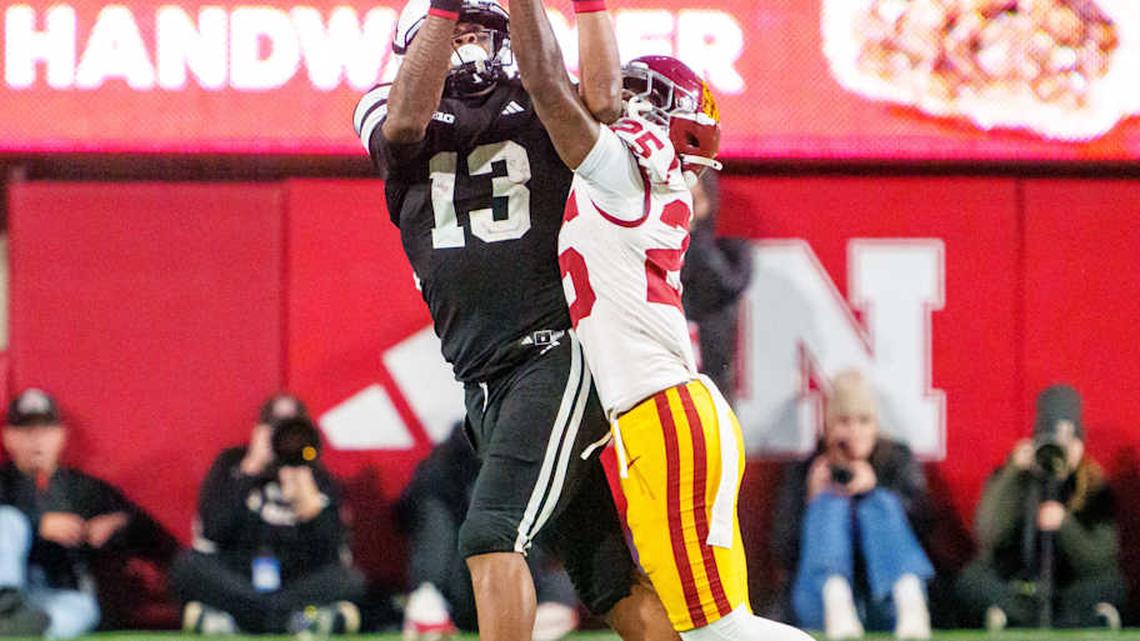  Nov 1, 2025; Lincoln, Nebraska, USA; Southern California Trojans cornerback Marcelles Williams (25) breaks up a pass to Nebraska Cornhuskers wide receiver Nyziah Hunter (13) during the fourth quarter at Memorial Stadium. Mandatory Credit: Dylan Widger-Imagn Images | Dylan Widger-Imagn Images 