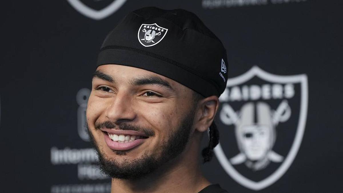  May 2, 2026; Henderson, NV, USA; Las Vegas Raiders safety Treydan Stukes (31) speaks during a news conference at the team's Rookie Minicamp at Intermountain Health Performance Center. Mandatory Credit: Candice Ward-Imagn Images | Candice Ward-Imagn Images 