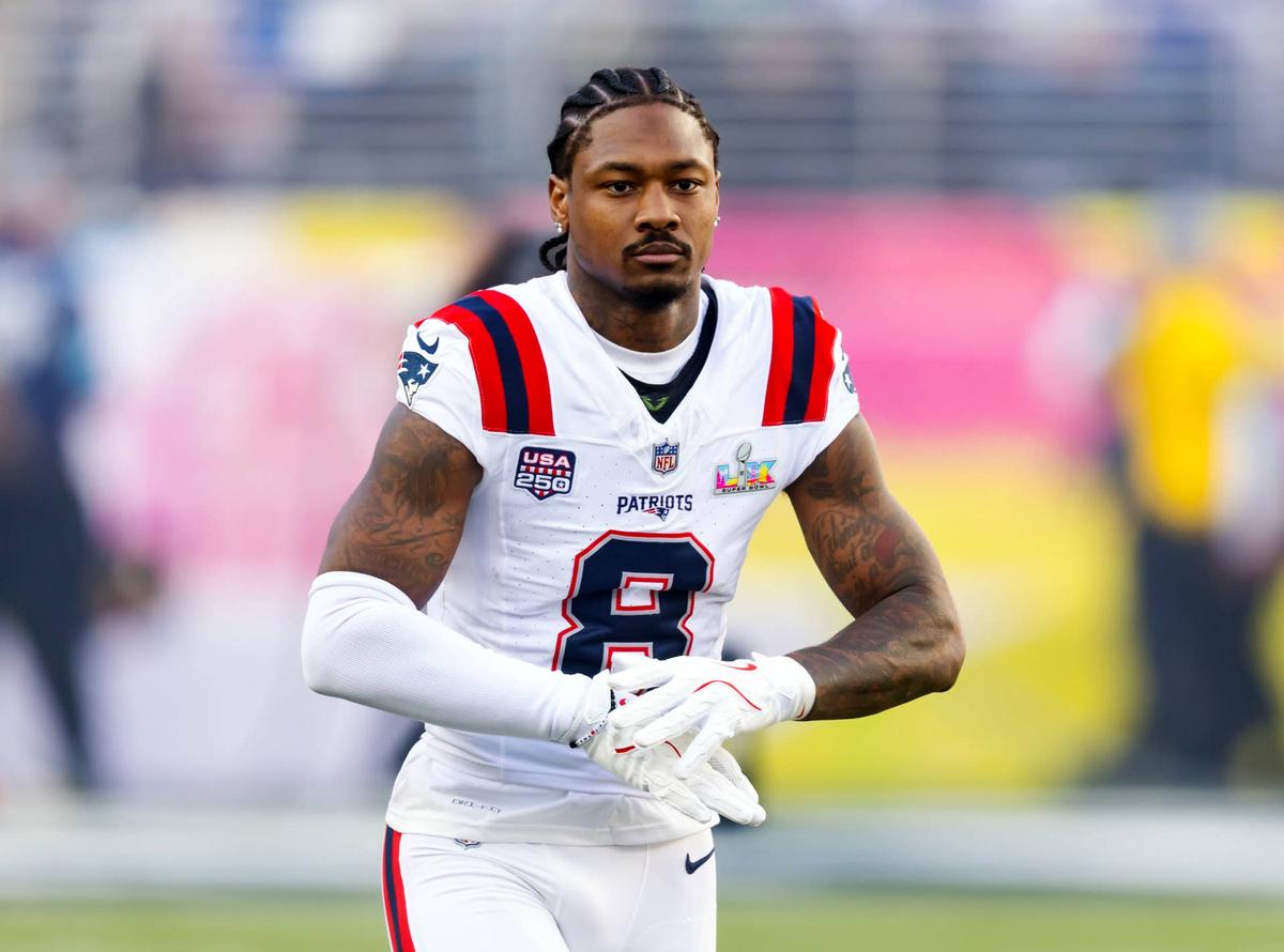  Feb 8, 2026; Santa Clara, CA, USA; New England Patriots wide receiver Stefon Diggs (8) against the Seattle Seahawks during Super Bowl LX at Levi's Stadium. Mandatory Credit: Mark J. Rebilas-Imagn Images 