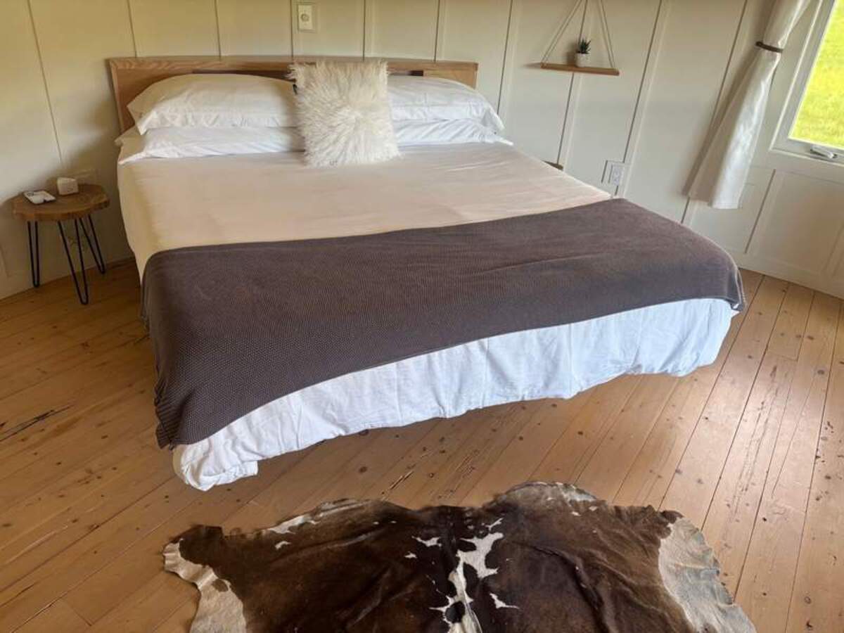  The bedroom in the grain silo; downstairs had a sitting room, kitchen and bathroom. Photo credit: Judy Antell 