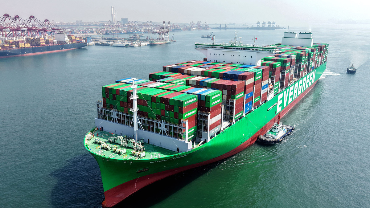 A cargo ship sails into the port in Qingdao, in China's Shandong province on June 11, 2026. (CN-STR/AFP/Getty Images/TNS)