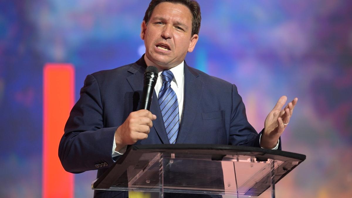 FILE - Florida’s Republican Gov. Ron DeSantis addresses attendees during the Turning Point USA Student Action Summit on July 22, 2022, in Tampa, Fla. (AP Photo/Phelan M. Ebenhack, File)