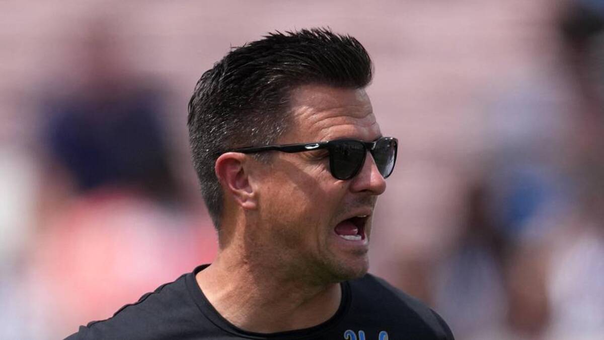  May 2, 2026; Pasadena, CA, USA; UCLA Bruins coach Bob Chesney reacts during the spring game at Rose Bowl. Mandatory Credit: Kirby Lee-Imagn Images | Kirby Lee-Imagn Images 