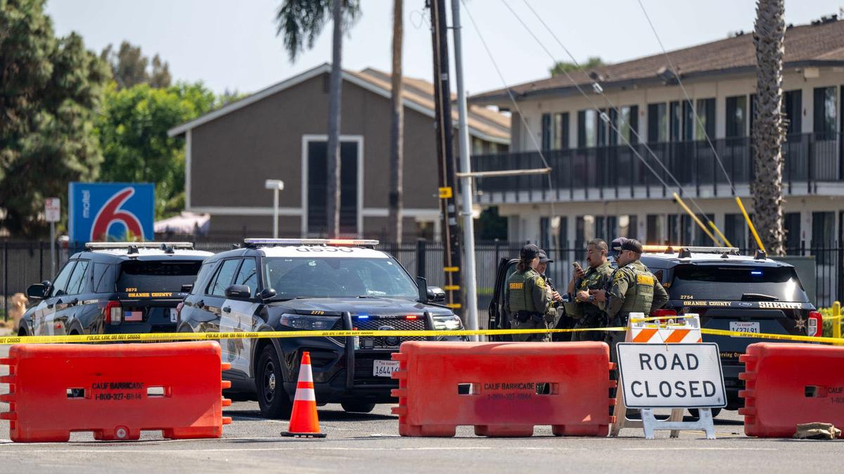 Orange County Sheriff's Officers operate a barricade to close Western Avenue at Ketella Avenue in Garden Grove, California, during an ongoing hazmat incident at GKN Aerospace on Saturday, May 23, 2026. (Jeff Antenore/Orange County Register/TNS)