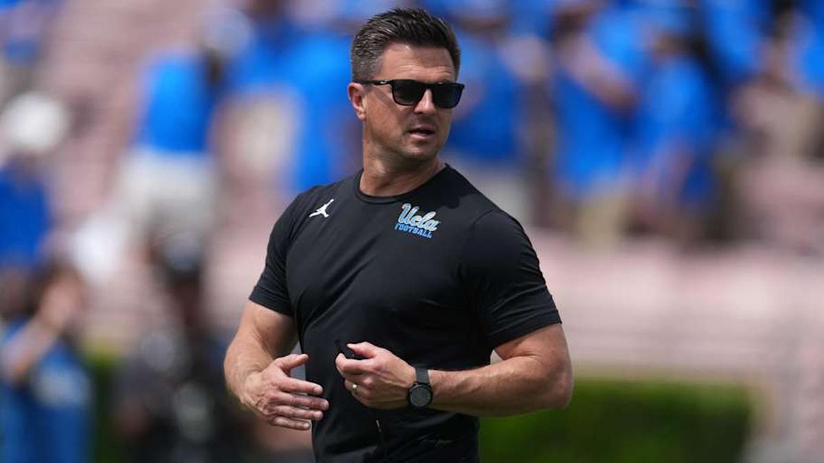  May 2, 2026; Pasadena, CA, USA; UCLA Bruins coach Bob Chesney reacts during the spring game at Rose Bowl. Mandatory Credit: Kirby Lee-Imagn Images | Kirby Lee-Imagn Images 