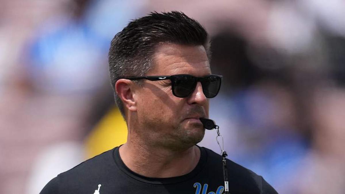  May 2, 2026; Pasadena, CA, USA; UCLA Bruins coach Bob Chesney reacts during the spring game at Rose Bowl. Mandatory Credit: Kirby Lee-Imagn Images | Kirby Lee-Imagn Images 