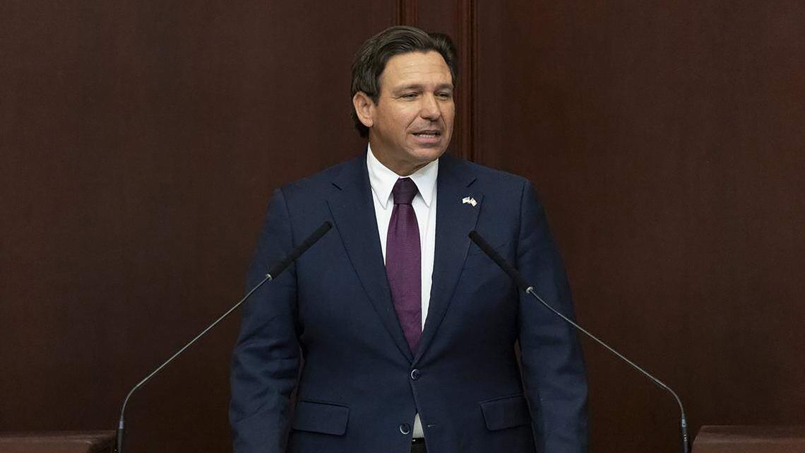 Florida Gov. Ron DeSantis delivers his State of the State address during the first day of the legislative session at the Florida State Capitol on Jan. 13, 2026, in Tallahassee. (Matias J. Ocner/Miami Herald/TNS)
