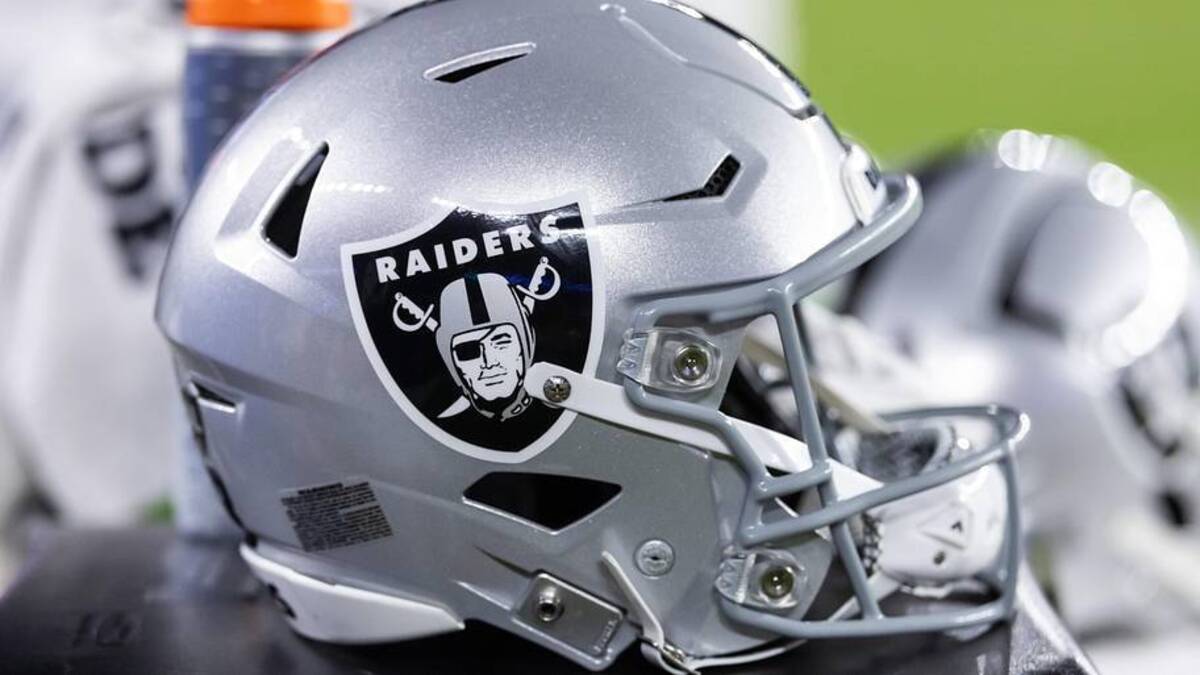  Aug 23, 2025; Glendale, Arizona, USA; Detailed view of a Las Vegas Raiders helmet during a preseason NFL game at State Farm Stadium. Mandatory Credit: Mark J. Rebilas-Imagn Images | Mark J. Rebilas-Imagn Images 